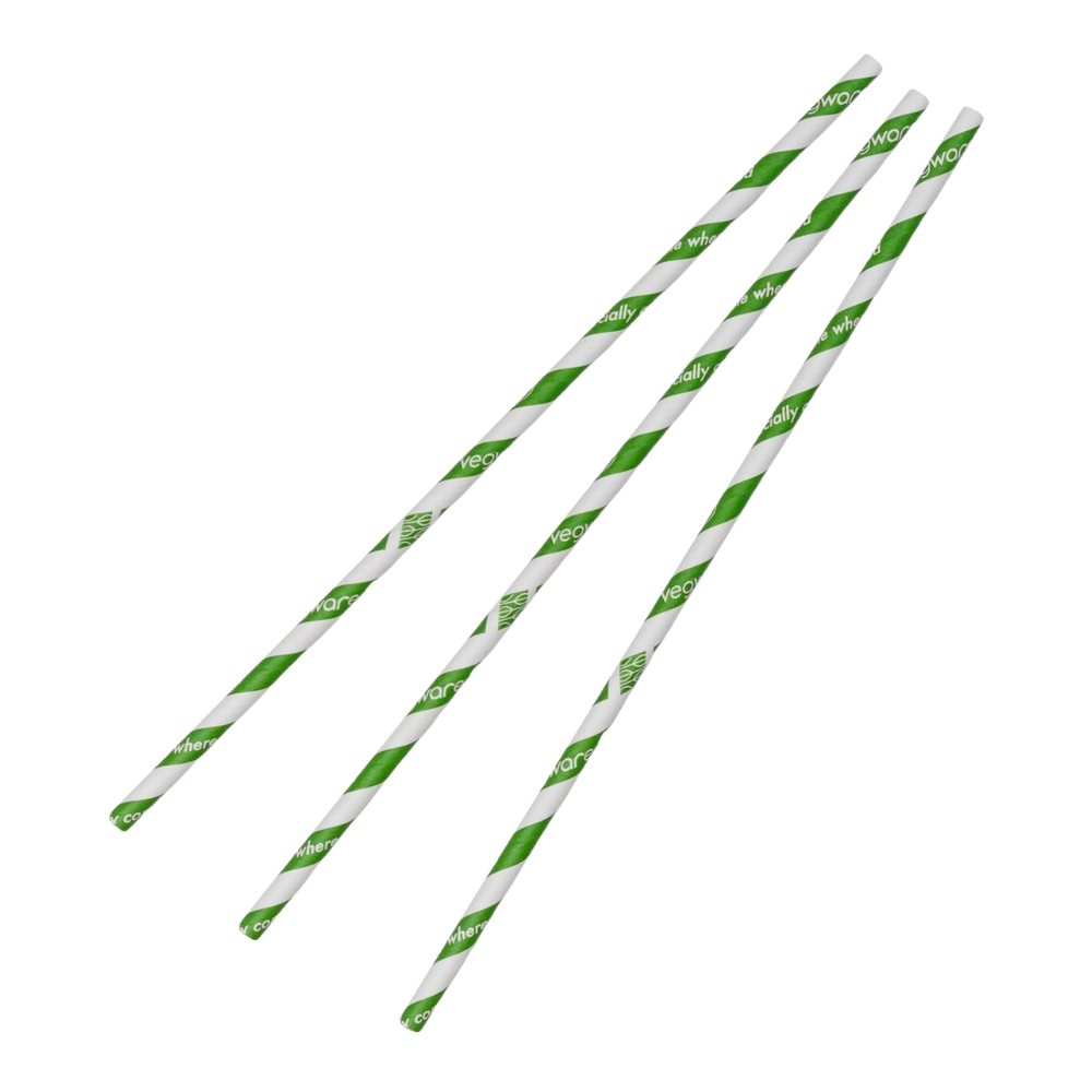 Compostable Paper Straws - Green Stripe 7.8-inch (6mm) - Pk
