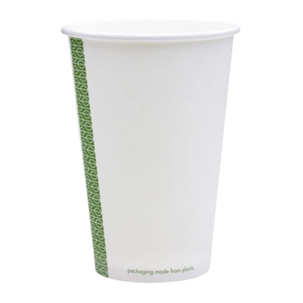 Compostable White Single Wall 16oz Hot Cups (89mm) Vegware -
