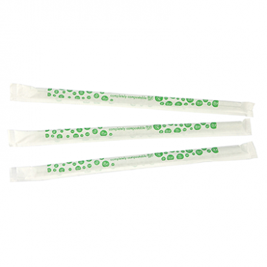 Compostable Straws - Green Stripe PLA 8-inch 7mm (Pack of 30