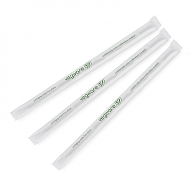 Compostable Straws - Green Stripe Ecovio 8-inch 7mm (Pack of