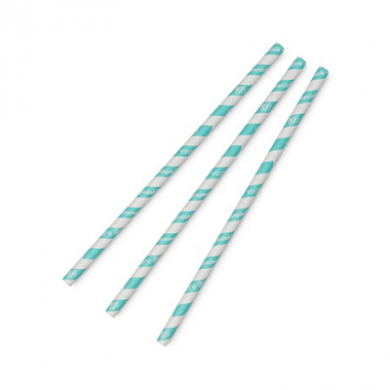 Compostable Paper Straws - Aqua Stripe 7.8-inch (8mm) - Pk o