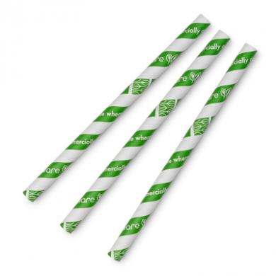 Paper Straws - Jumbo Green Stripe (10mm x 200mm) Pack of 80
