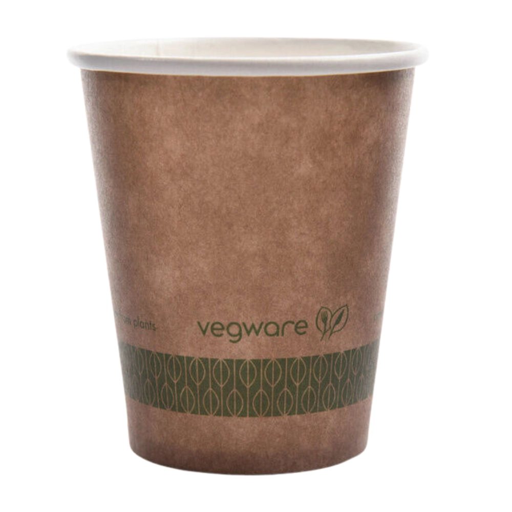 Compostable Brown Single Wall Hot Cups 12oz (89mm) Vegware - Pk of 50