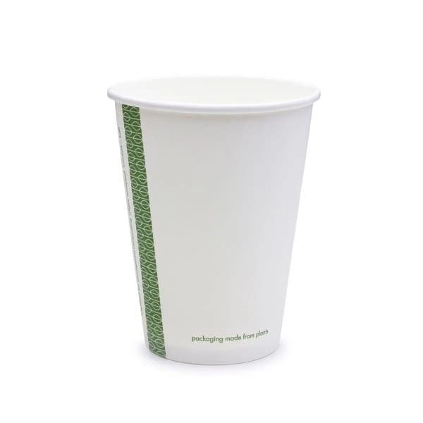 Compostable White Single Wall 12oz Hot Cups (89mm) Vegware - Pk of 50