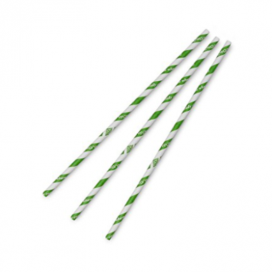 Compostable Paper Straws - Green Stripe 7.8-inch (6mm) - Pk of 250