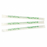 Compostable Straws - Green Stripe PLA 8-inch 7mm (Pack of 300) Wrapped