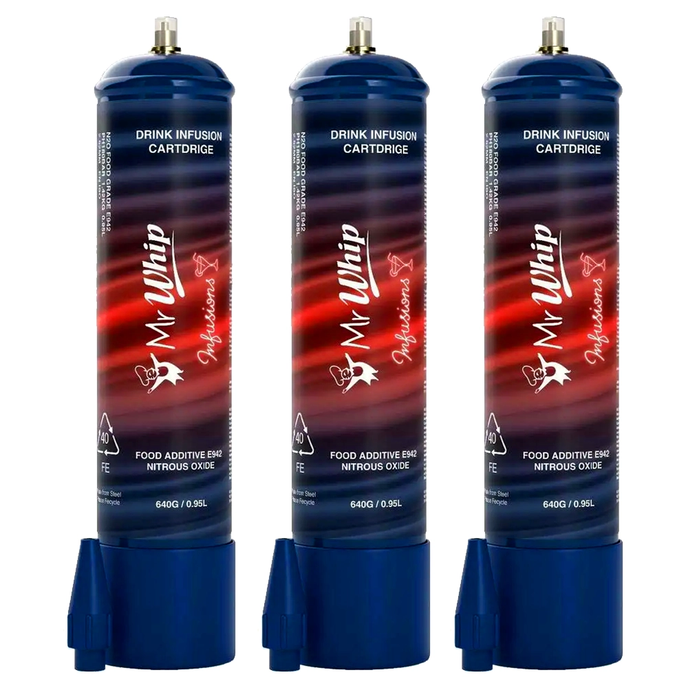 Mr Whip Cream and Infusion Chargers 640g N2O - Three (Steel Cylinders)