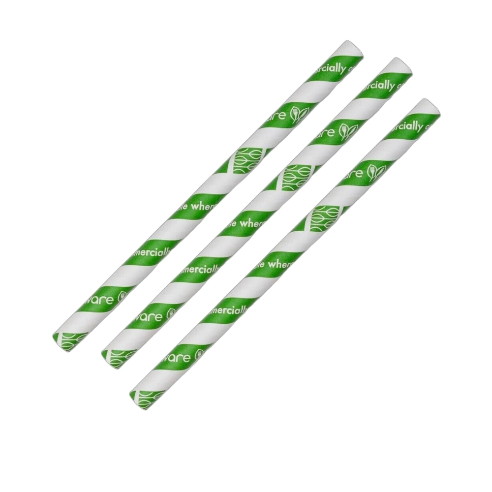 Paper Straws - Jumbo Green Stripe (10mm x 200mm) Pack of 80