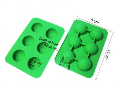 Silicone Hemisphere Ice / Cake Mould - Tray of 6 Small Green (25mm)